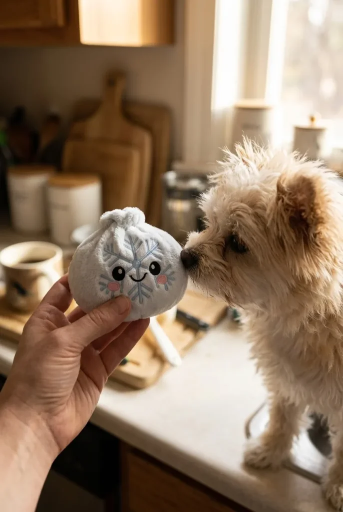 Dumpling Squishy Schneeflocke Winter mit einem Kuscheltier