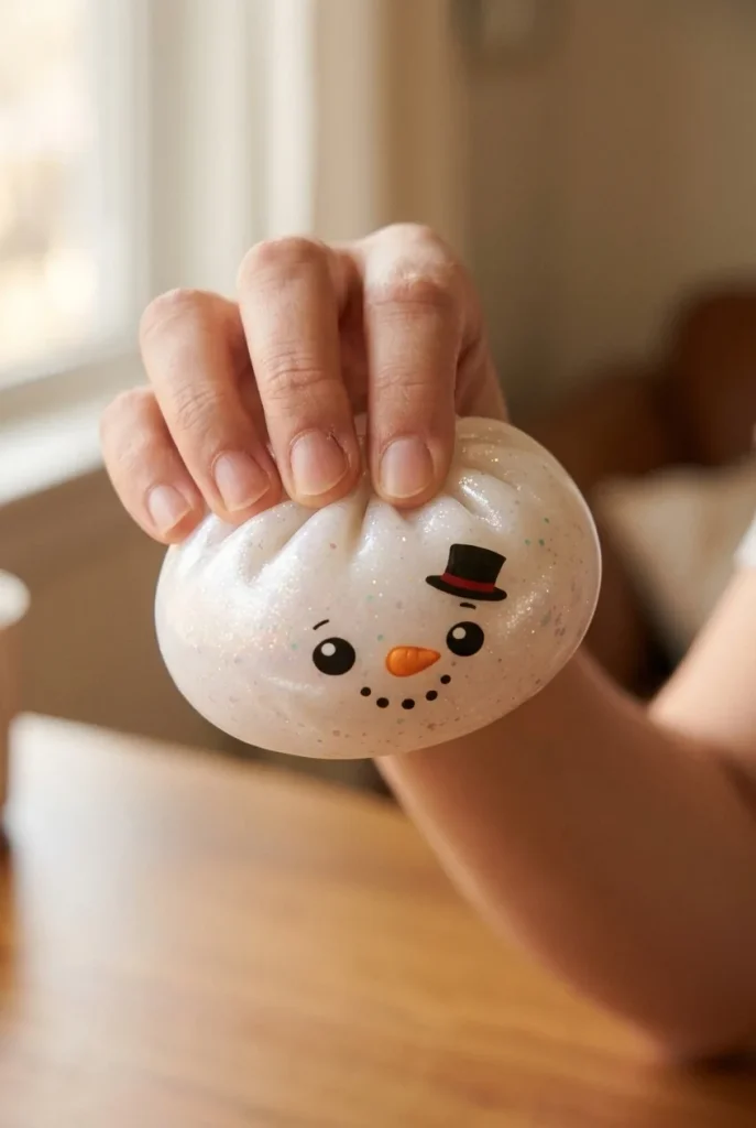 Dumpling Squishy Glitter Schneemann beim Drücken