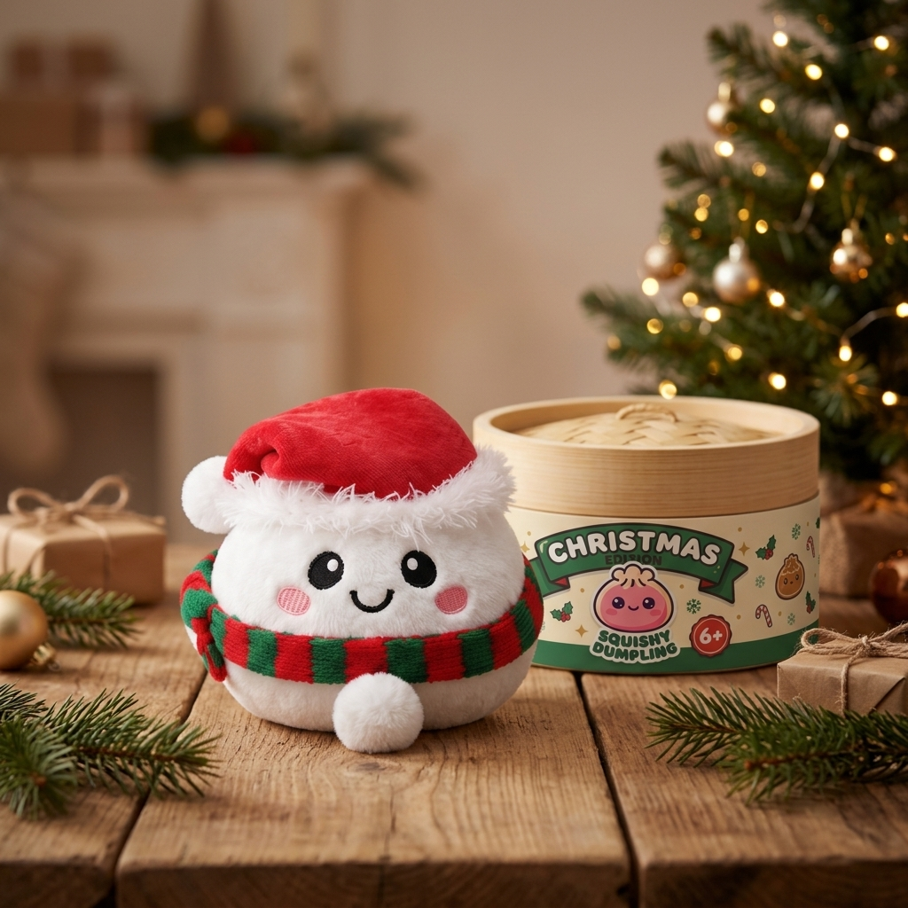 Squishy Dumpling Schneemann Plüsch in seiner kawaii Umgebung