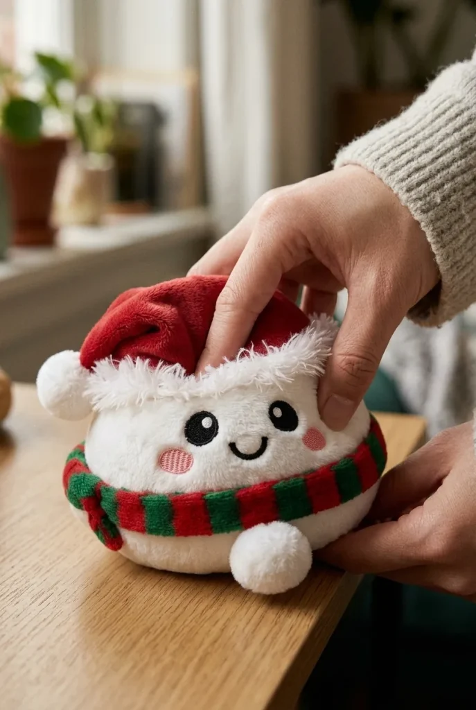Squishy Dumpling Schneemann Plüsch beim Drücken