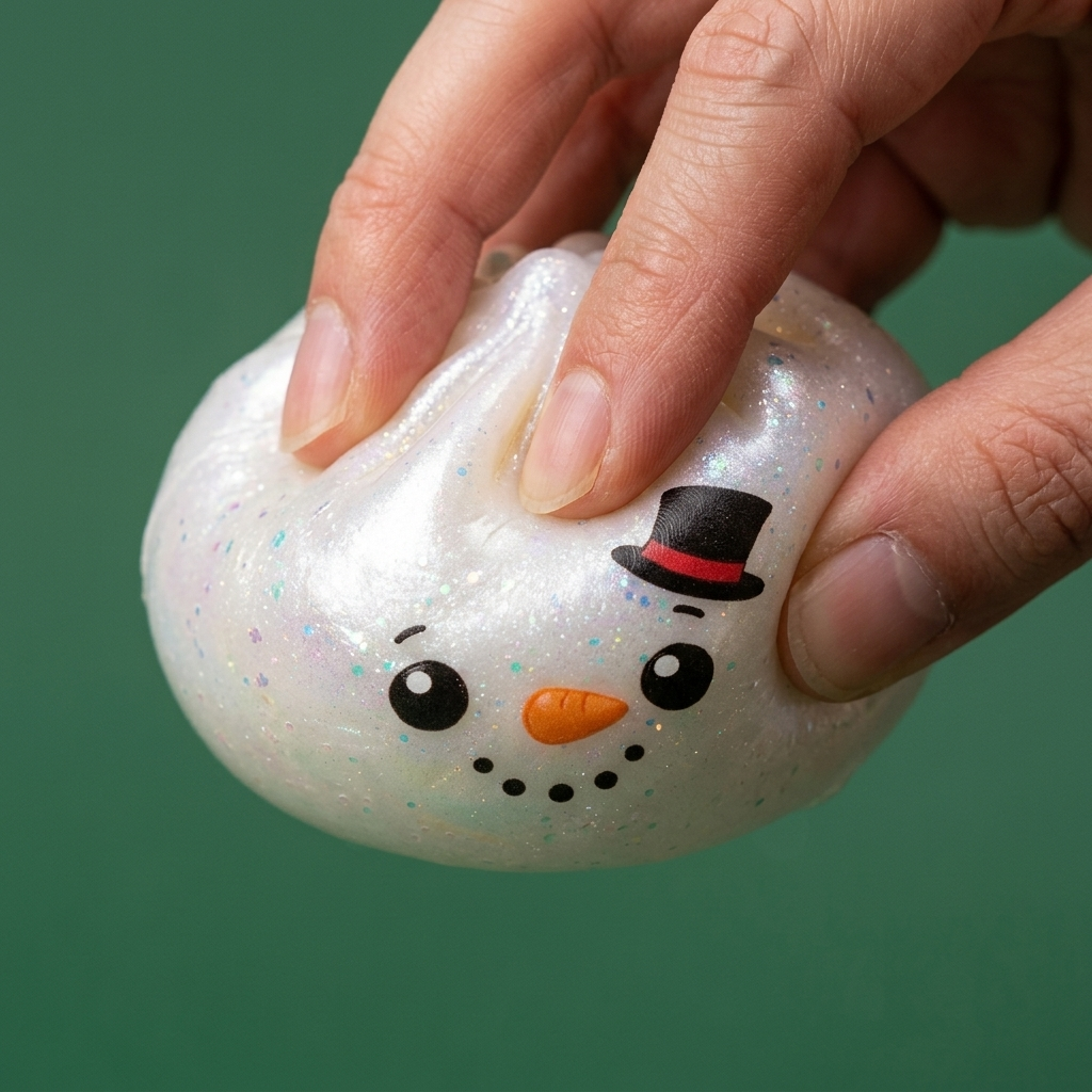 Dumpling Squishy Glitter Schneemann — slow-rise Effekt, der Schaum federt langsam zurück