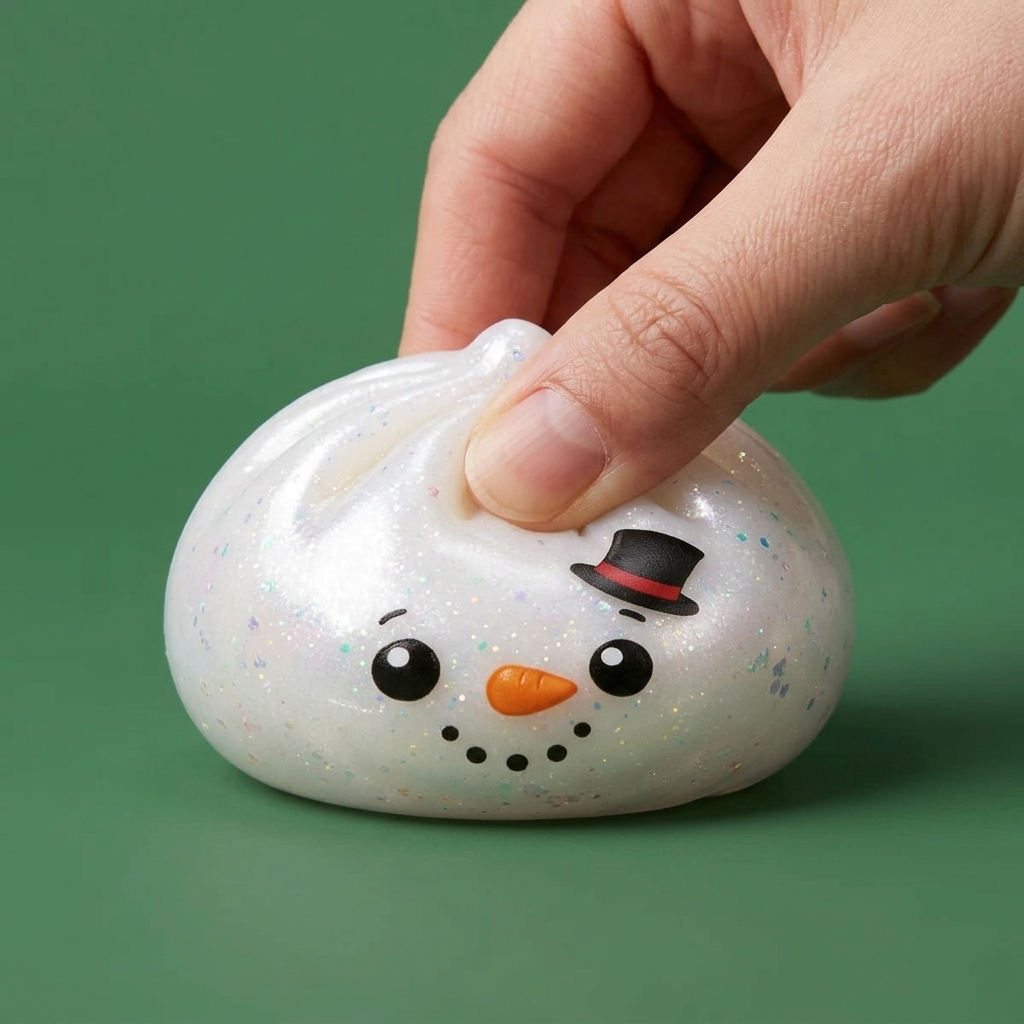 Dumpling Squishy Glitter Schneemann beim Drücken, weiches Material