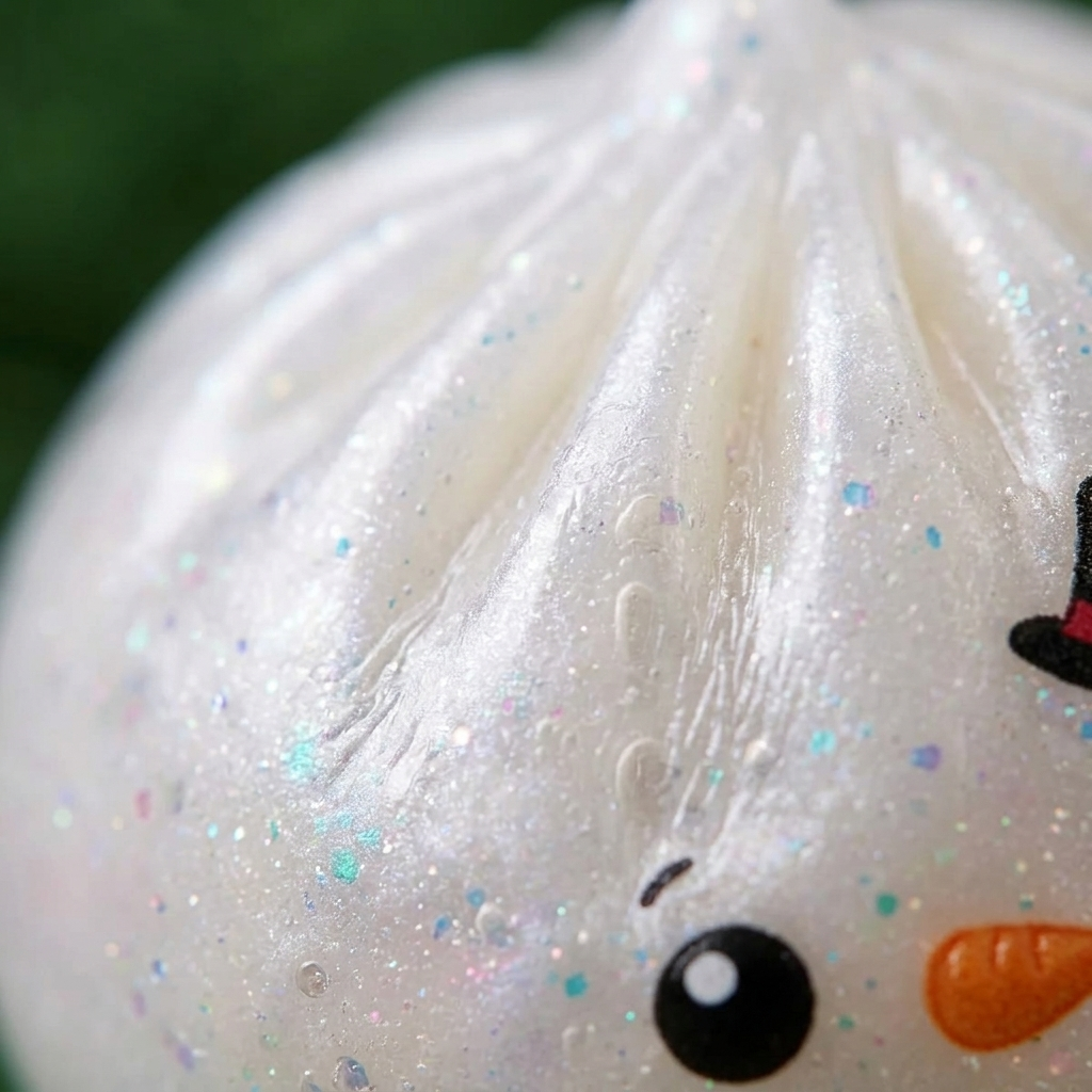 Dumpling Squishy Glitter Schneemann — Makro-Nahaufnahme der Textur