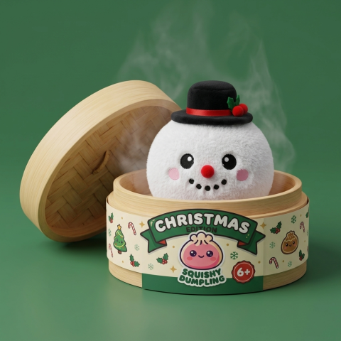 Snowman Dumpling Squishy Zylinderhut im Bambus-Dämpfkörbchen