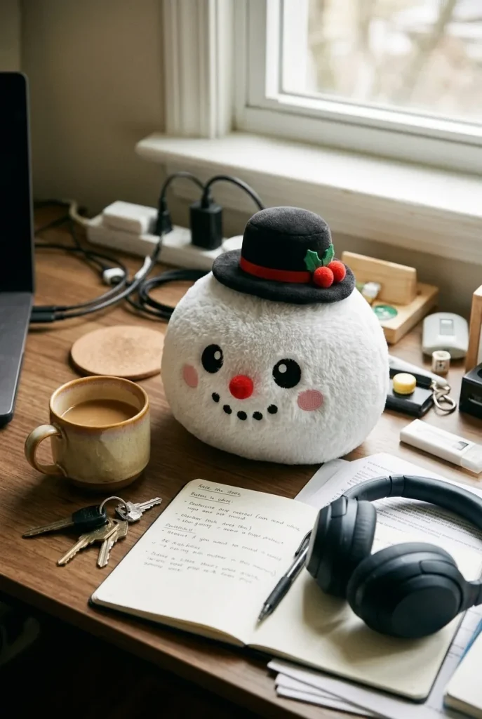 Snowman Dumpling Squishy Zylinderhut auf dem Schreibtisch