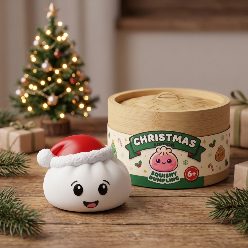Squishy Dumpling Christmas Hat Weiß in seiner kawaii Umgebung