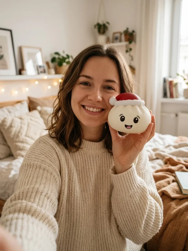 Squishy Dumpling Christmas Hat Weiß im Alltag