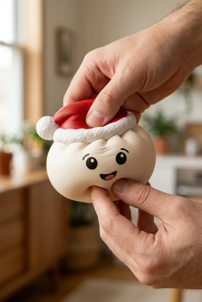 Squishy Dumpling Christmas Hat Weiß beim Drücken