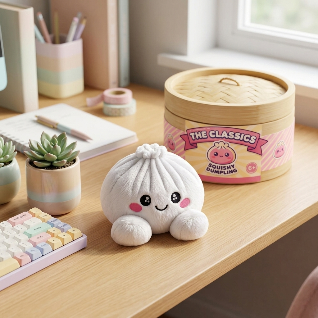 Marshmallow Dumpling Squishy Plush Weiß in seiner kawaii Umgebung
