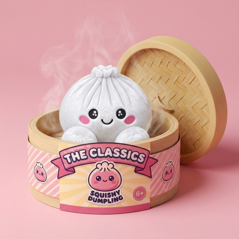 Marshmallow Dumpling Squishy Plush Weiß im Bambus-Dämpfkörbchen