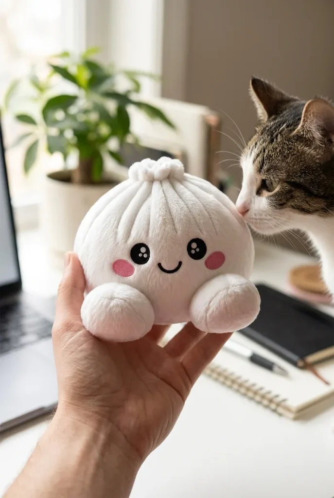Marshmallow Dumpling Squishy Plush Weiß mit einem Kuscheltier