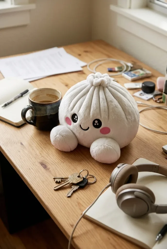 Marshmallow Dumpling Squishy Plush Weiß auf dem Schreibtisch