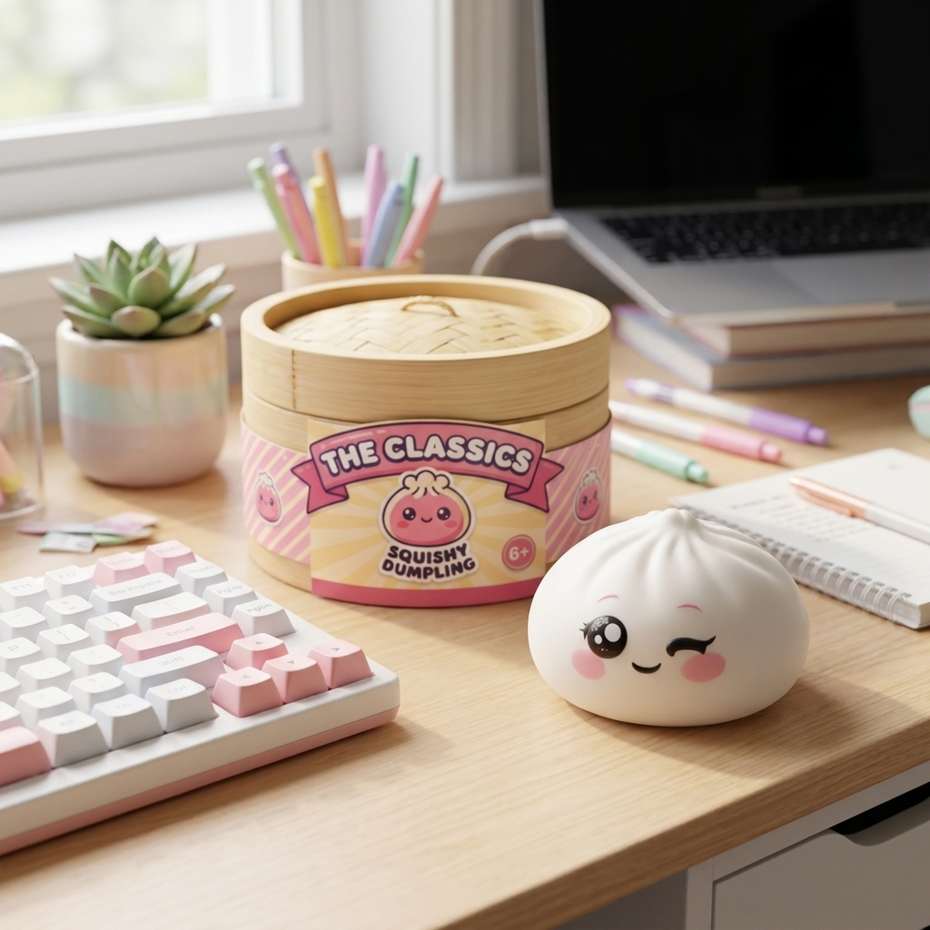 Squishy Dumpling Weiß Zwinkern in seiner kawaii Umgebung