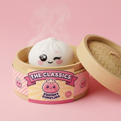 Squishy Dumpling Weiß Zwinkern im Bambus-Dämpfkörbchen
