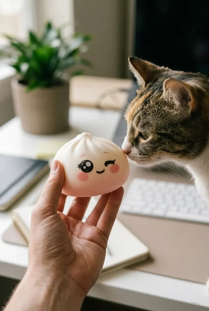 Squishy Dumpling Weiß Zwinkern mit einem Kuscheltier