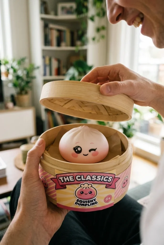 Squishy Dumpling Weiß Zwinkern beim Auspacken
