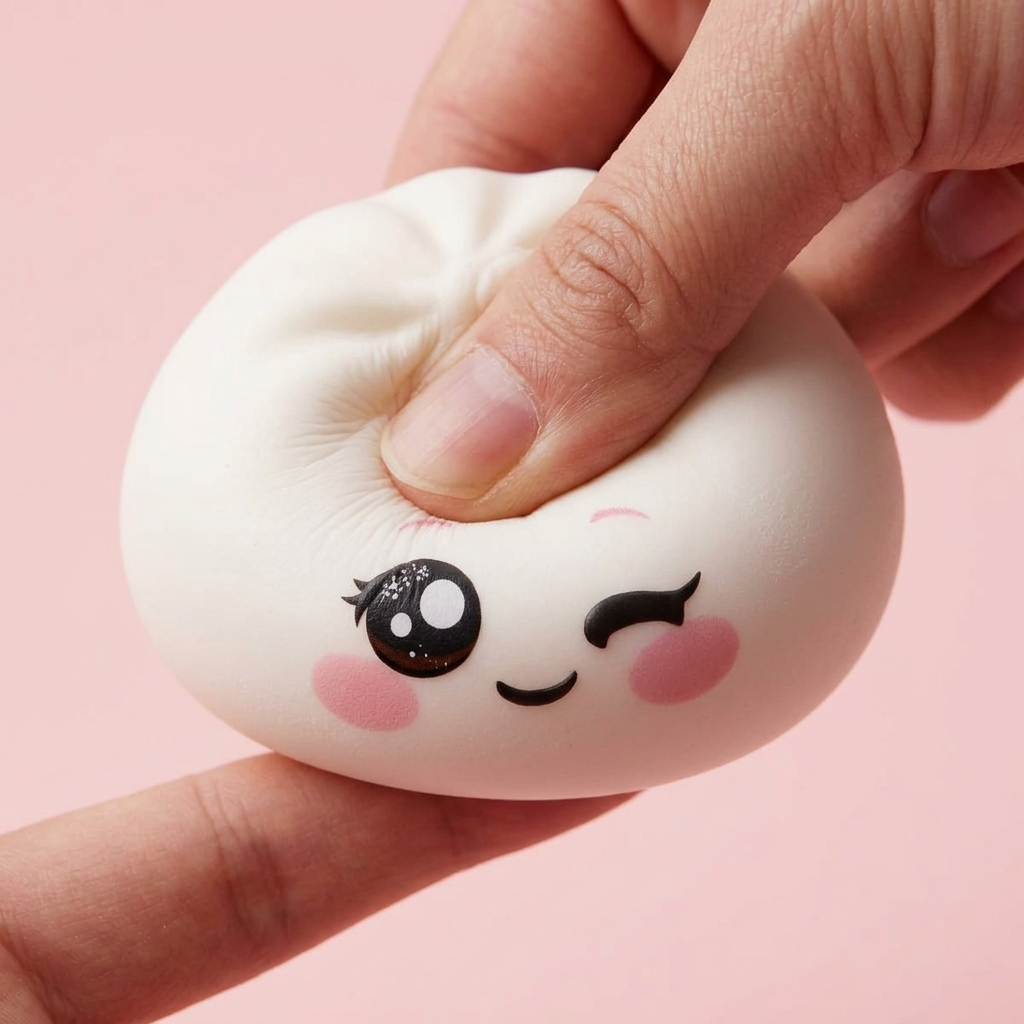 Squishy Dumpling Weiß Zwinkern — slow-rise Effekt, der Schaum federt langsam zurück