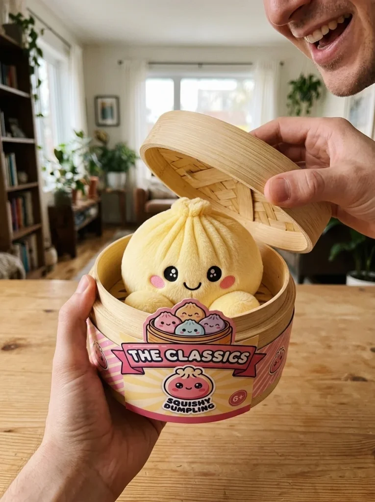 Dumpling Squishy Zitronengelb beim Auspacken